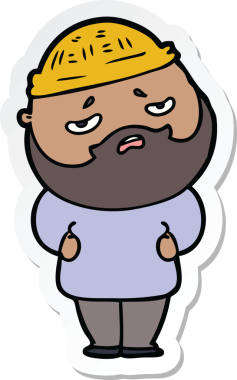 Bir insan tarafından çizilmiş sakallı endişeli bir karikatür çıkartması.