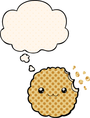 Bir insan tarafından çizilmiş, düşünce baloncuklu çizgi roman bisküvisi.