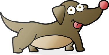 Bir insan tarafından çizilmiş mutlu, küçük bir köpek.