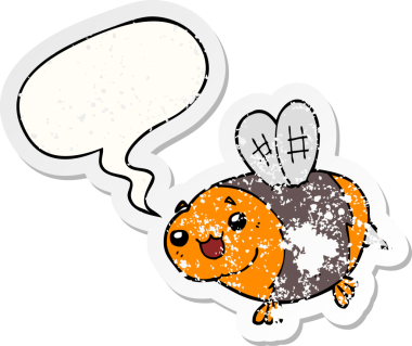 Komik çizgi film arısı, konuşma baloncuğu bir insan tarafından çizilmiş sıkıntılı eski bir çıkartma.