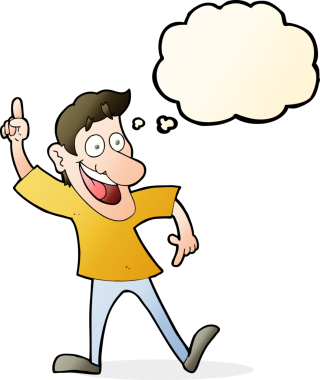 Düşünce baloncuğu insan tarafından çizilmiş harika bir fikri olan çizgi film adamı.