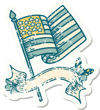 Bir insan tarafından çizilmiş Amerikan bayrağının bayrağı olan eski bir etiket.