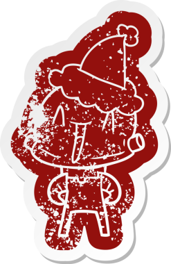 Bir insan tarafından çizilmiş Noel Baba şapkası takan bir robotun sıkıntılı karikatürü.