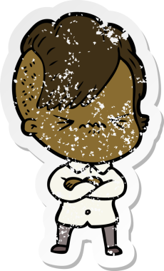 Bir insan tarafından çizilmiş sinirli bir hippi kızın sıkıntılı çıkartması.