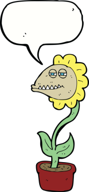 Bir insan tarafından çizilmiş konuşma baloncuklu canavar çiçek.