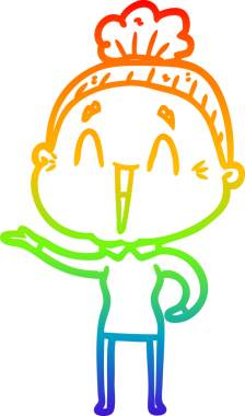 Gökkuşağı gradyan çizgi çizimi Bir insan tarafından çizilmiş mutlu yaşlı kadın