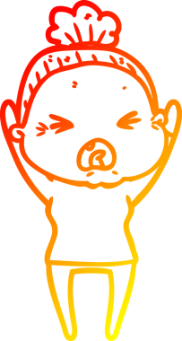 Bir insan tarafından çizilmiş kızgın yaşlı bir kadının sıcak çizgi çizimi.