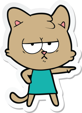 Bir insan tarafından çizilmiş sıkılmış çizgi film kedisinin çıkartması.