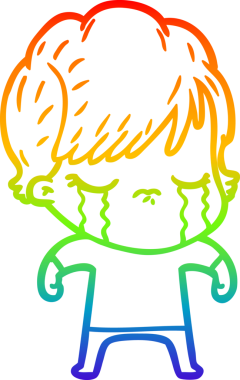 Gökkuşağı gradyan çizimi bir insan tarafından çizilmiş ağlayan bir çizgi kadın çizimi