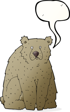 Bir insan tarafından çizilmiş konuşma balonlu komik bir ayı.