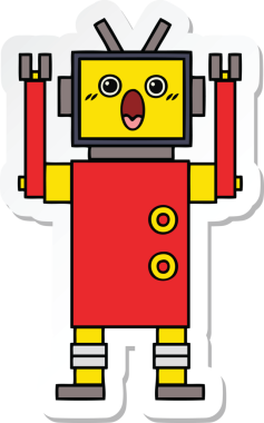 Bir insan tarafından çizilmiş şirin çizgi film robotunun çıkartması.