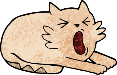 Grunge desenli resimli çizgi film. Bir insan tarafından çizilmiş esneyen kedi.