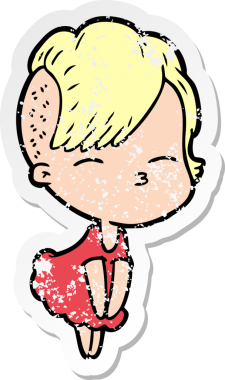 Bir insan tarafından çizilmiş şaşkın bakışlı bir kızın sıkıntılı çıkartması.