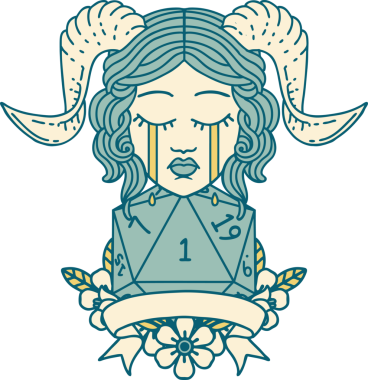 Retro Dövme Biçimi Ağlama Ağlama Doğal bir D20 zar atışıyla bir insan tarafından çizilmiş