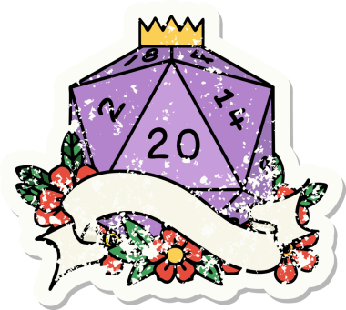 Bir insan tarafından çizilmiş 20 D20 zarının grunge çıkartması.