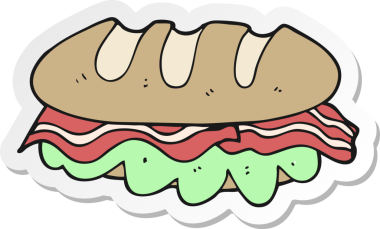 Çizgi filmin çıkartması. Bir insan tarafından çizilmiş kocaman bir sandviç.