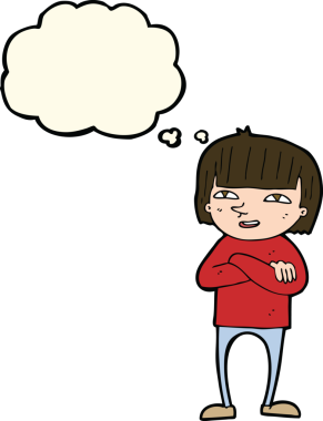 Bir insan tarafından çizilmiş düşünce baloncuğu olan mutlu bir insan çizgi filmi.