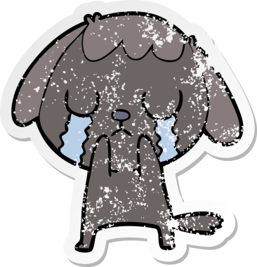 Bir insan tarafından çizilmiş ağlayan şirin bir köpeğin sıkıntılı çıkartması.