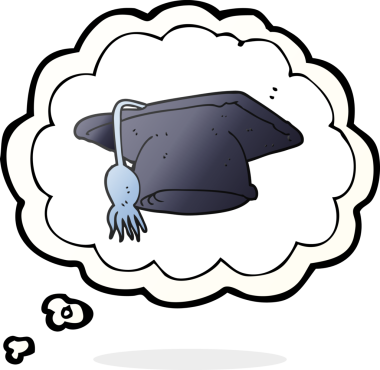 Bir insan tarafından çizilmiş serbest çizim balon karikatür mezuniyet şapkası.