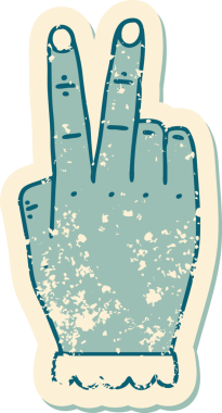 Bir insan tarafından çizilmiş iki parmağını kaldıran bir elin grunge çıkartması.