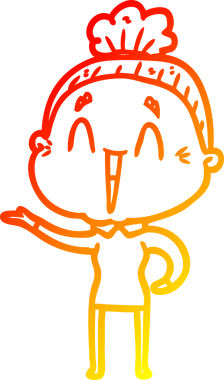 Bir insan tarafından çizilmiş mutlu, yaşlı bir kadının sıcak çizgi çizimi.