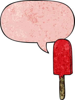 bir insan tarafından çizilmiş retro desenli konuşma baloncuklu çizgi film lolipopu.