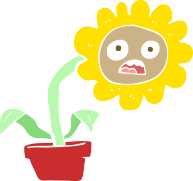 Bir insan tarafından çizilmiş üzgün çiçeğin düz renk çizimi