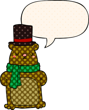 Bir insan tarafından çizilmiş çizgi roman tarzında konuşma balonu olan çizgi film ayısı.