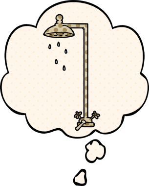Bir insan tarafından çizilmiş, düşünce baloncuklu çizgi film duşu.