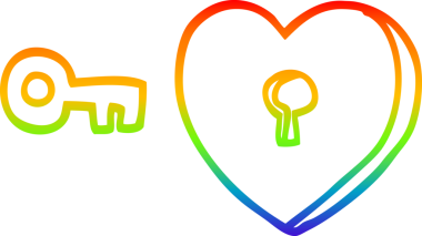 gökkuşağı gradyan çizgi çizimi bir insan tarafından çizilmiş kalp ve anahtar
