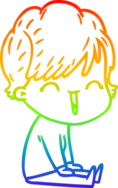 Gökkuşağı gradyan çizgi çizimi bir insan tarafından çizilmiş gülen bir kadın.