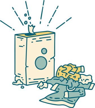 Geleneksel dövme stili deterjan ve bir insanın çizdiği elbise yığını.