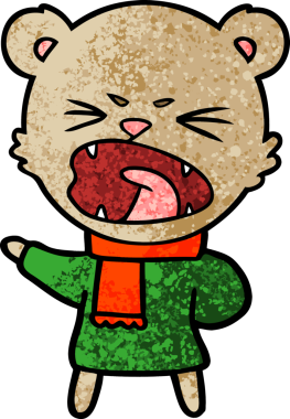 Bir insan tarafından çizilmiş kızgın çizgi film ayısı.