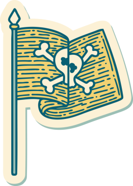 Bir insan tarafından çizilmiş geleneksel korsan bayrağı stili dövme çıkartması.