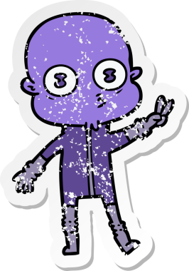 Bir insan tarafından çizilmiş garip kel bir uzay adamının sıkıntılı çıkartması.