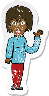 Bir insan tarafından çizilen el sallayan bir karikatürdeki gerilimli çıkartma.