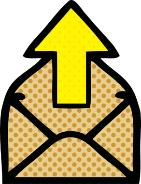 Bir insan tarafından çizilmiş oklu bir zarfın karikatürü.