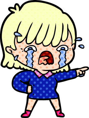 Bir insan tarafından çizilmiş ağlayan çizgi film kızı.