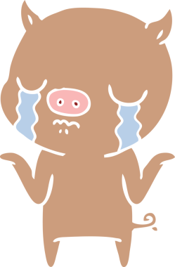 Bir insan tarafından çizilmiş düz renkli çizgi film domuz ağlaması.