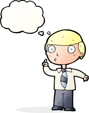 Bir insan tarafından çizilmiş düşünce balonu olan bir okul çocuğu.