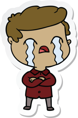 Bir insan tarafından çizilmiş, ağlayan bir çizgi film karakterinin çıkartması.