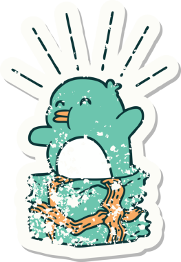 Bir insan tarafından çizilmiş eski bir dövme stili penguen etiketi.