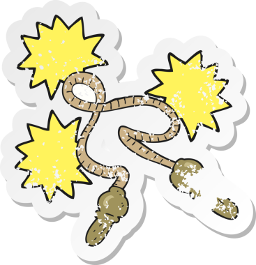 Bir insanın çizdiği ip atlayan bir çizgi filmin gerilimli retro etiketi.