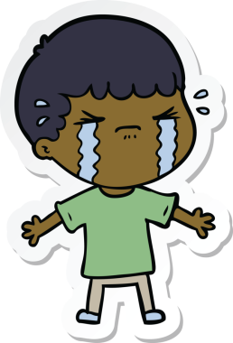 Bir insan tarafından çizilmiş, ağlayan bir çizgi film karakterinin çıkartması.