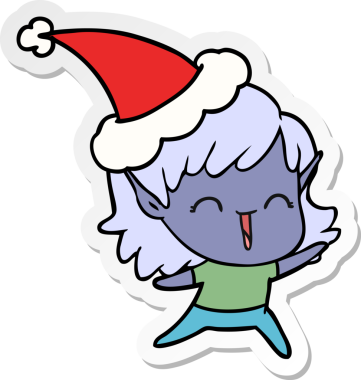 Bir insan tarafından çizilmiş Noel Baba şapkası giyen bir elf kızının el yazısı.