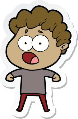 Bir insan tarafından çizilmiş, şaşırarak nefes nefese kalmış bir çizgi film karakterinin çıkartması.