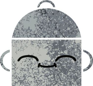 Bir insan tarafından çizilmiş yemek tenceresinin retro çizim tarzı karikatürü.