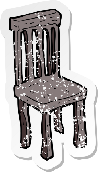 Bir insan tarafından çizilmiş eski ahşap bir sandalyenin geriletilmiş çıkartması.