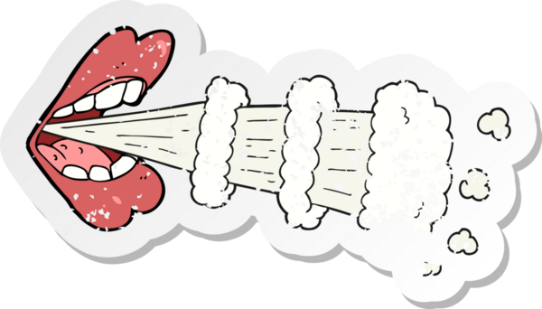 Bir insanın çizdiği karikatür nefesinin gerilimli retro yapıştırması.