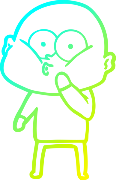 Bir insan tarafından çizilmiş, kel bir adamın soğuk çizgi çizimi.